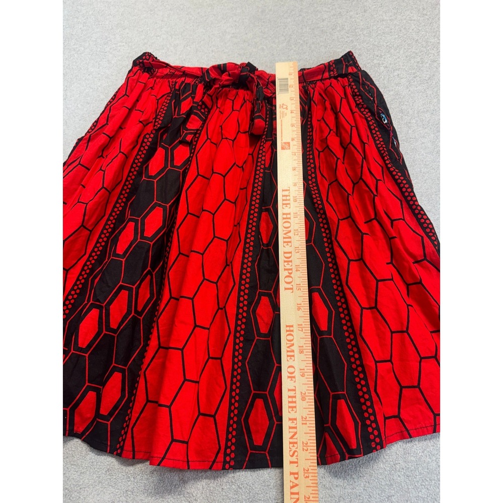 Red Black Tribal Print Midi Skirt Plus Size Elastic Waist Boho Handmade Style - Picture 5 of 8